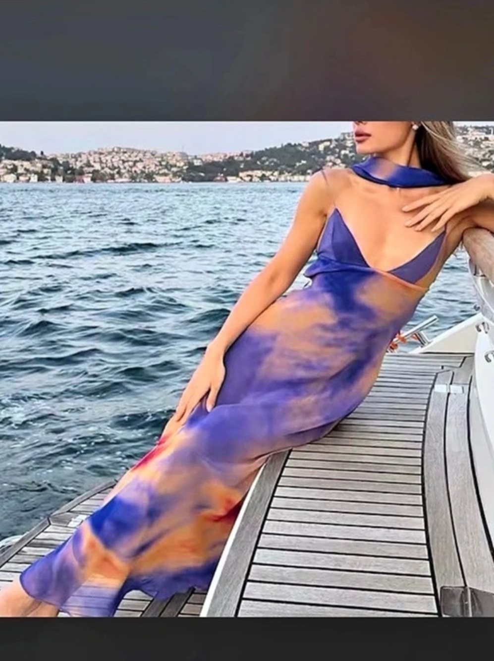 Zara Women's Abstract Maxi Dress in Blue & Orange NWT